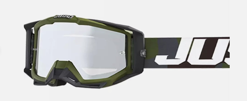 OCCHIALI DA CROSS ENDURO VERDE MILITARE JUST-1 VISIERA LENTE SPECCHIATA