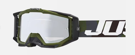 OCCHIALI DA CROSS ENDURO VERDE MILITARE JUST-1  VISIERA LENTE SPECCHIATA